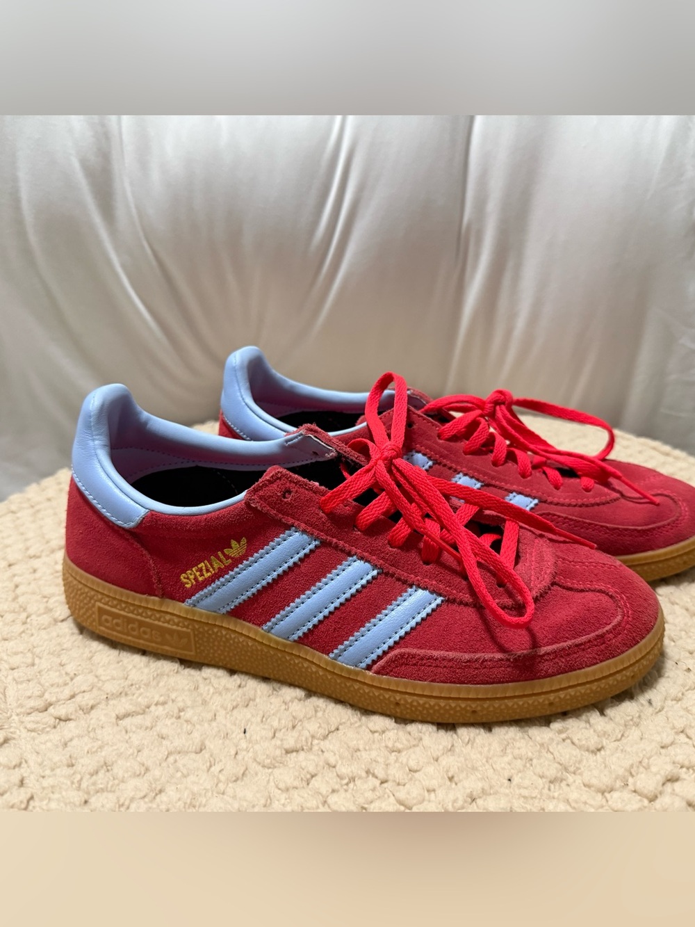 Women’s Adidas Red & Light Blue Spezial Suede Sneakers